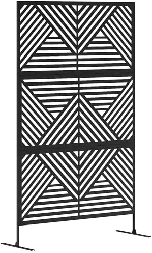 Outsunny Separé Divisorio Decorativo da Esterno con Motivi Rombo e 2 Piedini, Paravento da Giardino Alto in Acciaio, per Balcone e Terrazzo, 122x45x198 cm, Nero