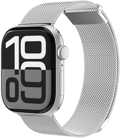VONMÄHLEN Milanese Loop 2 – Stilvolles Edelstahlarmband mit Magnetverschluss, verstellbar, hochwertig, kompatibel mit Apple Watch - Größe 44 | 45 | 46 | 49mm - silber