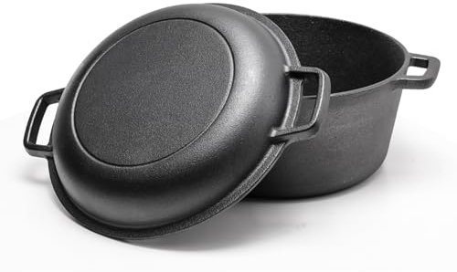 Warmiehomy 2 in 1 Cast Iron Pot,5L Round Dutch Oven with Lid,Non-stick Skillet Pan and Pot Set for Cooking Baking Frying,26cm