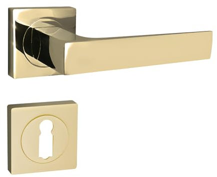 domino QUADRADO-QR M1 - Set di maniglie per porta della camera, dell'ufficio, della cantina e della porta interna, in alluminio, ottone dorato, maniglia per porta