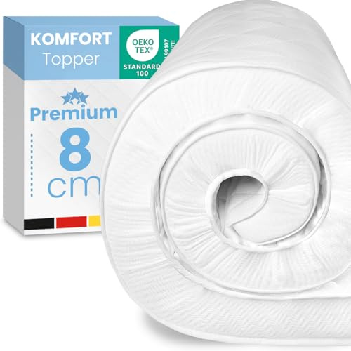 ELONEO Komfortschaum Matratzen Topper 90x190cm mit 8 cm Höhe, atmungsaktiver Matratzentopper, Matratzenauflage, Mattress Topper für Bett und Boxspringbett