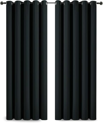 Hafaa Blackout Curtains Black 66x84 Inch Eyelet Curtains for Bedroom Door Thermal Insulated Living Room Curtain 2 Panels with 2 Tie Backs