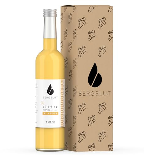 Bergblut Bio Ingwer Konzentrat – 500 ml, ohne Stücke | Mit Bio Zitronen- & Limettensaft | als scharfe Würze, Limonade & Ingwer Shot | Vegan & ohne Zucker oder Zusätze