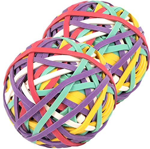 AOUOU 2 Pack Rubber Bands Ball 80mm Wide 3mm About 300pcs 5 Colors,for Office School Home Strong Elastic Band Loop Office Supplies