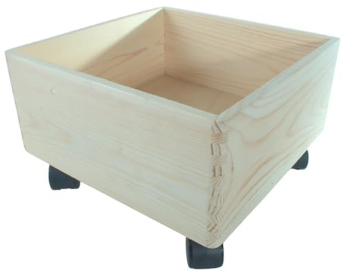 WooDeeDoo Square Wooden Crate on Wheels Open - Top Stackable Storage Box Unfinished Pine Mobile Toy Craft Pantry Organiser DIY Cube Container Decorative Tray - 30 x 30 x 19.5 cm