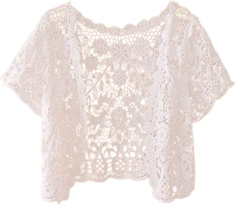 Fulidngzg Coprispalle Donna Estate Cardigan Pizzo Traforato con Maniche Corte e Scollo Tondo Bolero Leggero Minimalista Elegante Comode per Quotidiane Abito Cerimonia