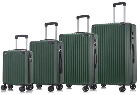 YONSLY Trolley Reisekoffer Suitcase Set, Rollkoffer Handgepäck, Kofferset, Gepäckset Hartschalenreisekoffer mit 4 Rollen 360°, Zahlenschloss, Weicher Gummigriff (4er Set, S,M,L&XL, Dunkelgrün)