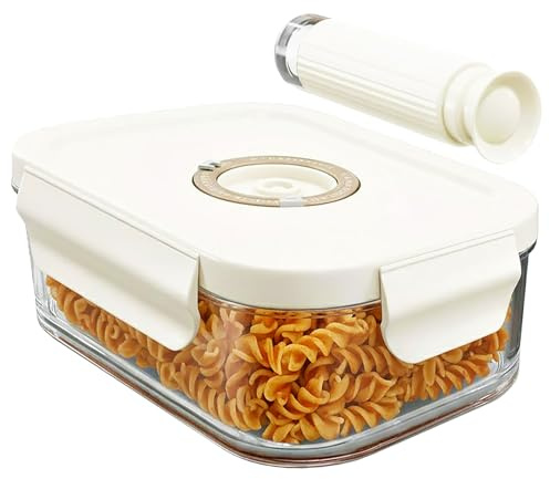 Spares2go Vacuum Food Storage Glass Container with Securing Clips Lid + Manual Sealing Pump (Large, 1480ml)