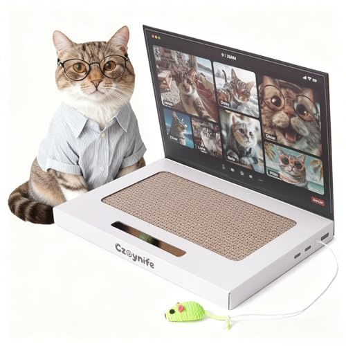 Czoynife Cat Laptop Scratcher, Cat Scratcher Cardboard, Interactive Toy, Kitten Supplies and Indoor Cat Staff
