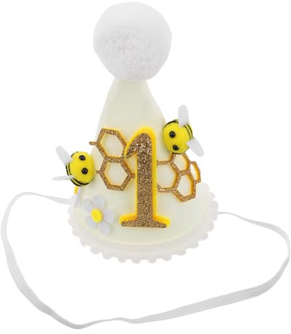 SAFIGLE Geburtstagshut Niedliche Biene zum Geburtstag für Jungen Mädchen Filzkegelhut Partydeko Bienen-topper Hüte zum Ersten Geburtstag