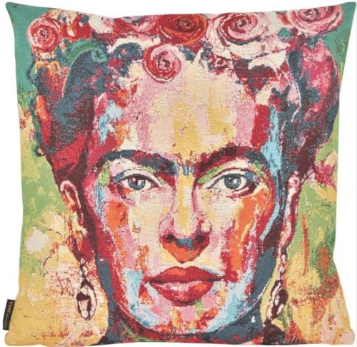 Yve! decoration Dekorative Kissenhülle mit Kunstdruck, 45x45 cm, Vintage Portrait Design (Kahlo)