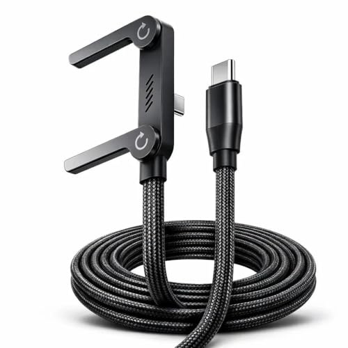 KIFALZ Invisible Foldable Holder Charger Cable with Stand, 240W USB-C Fast Charge 5FT (1.5 Metre) Flat Side-Angle Bendable Charging Cord for iPhone 17 Series, Galaxy S25 / S24 Ultra
