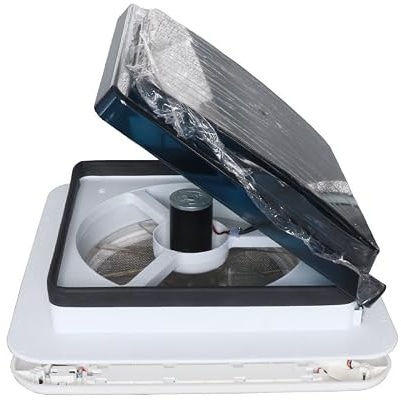 HEYOUTH Ventilatore da tetto reversibile 12V per camper​ – Ventilatore per RV estremamente silenzioso per ventilazione continua, adatto per lucernari di roulotte, furgoncini e rimorchi (42x42cm)
