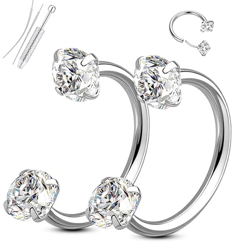 Milacolato 18G 20G Hufeisen Piercing Gold Septum Piercing Chirurgenstahl | Chirurgenstahl Nasenpiercing mit Zirkonia Threadless Push-In Knorpel Helix Tragus Labret Lippenpiercing 6mm/8mm