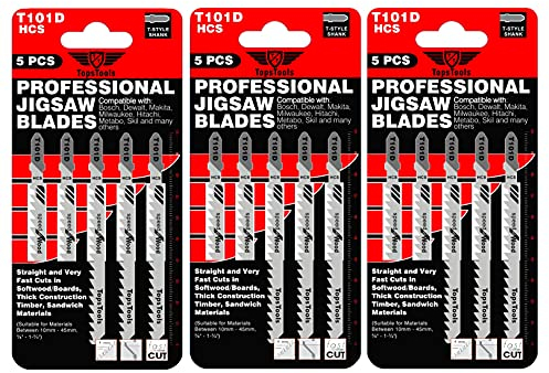 15 x TopsTools T101D 100mm Jigsqw Blades Designed for Clean and Fast Cuts in Wood
