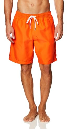 Amazon Essentials Men's Quick-Dry Mesh Lined Swimming Trunks with Pockets, Orange, L