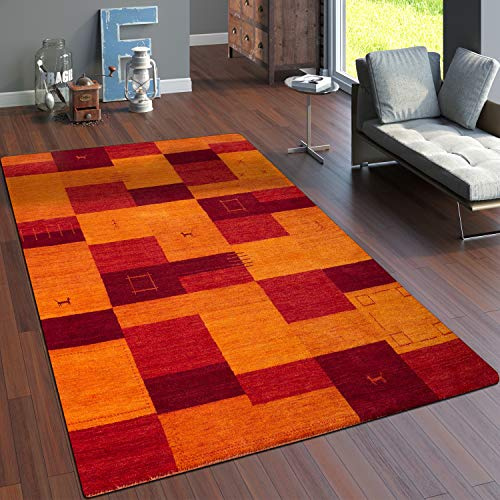 Paco Home Teppich Wohnzimmer Schlafzimmer Kurzflor Ethno Design Geometrisches Muster Handgearbeitet Gabbeh Moderne Deko, Grösse:80x150 cm, Farbe:Terracotta