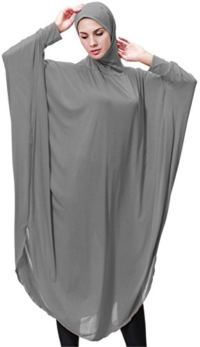 Dreamskull Damen Frauen Hijab Muslime Abaya Dubai Kleider Muslimische Islamische Kleidung Arab Arabisch Indien Türkisch Casual Abendkleid Kaftan A Linie Dress Mit Kopftuch Mehr Farben (M, Grau)