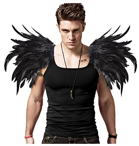 keland Herren Gothic Feder Epauletten Shrug Umhang Schulterklappen Schulterschmuck Federschultern Flügel Schulter Ein Paar (Schwarz)