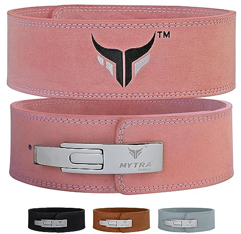 Mytra Fusion gewichthebergürtel 100% Echtes Leder Weightlifting Belt weiße Schnalle, Lifting Belt for Fitnessstudio, Fitness, Training, gewichthebergürtel Herren & Damen Gym Belt (Pink, S)