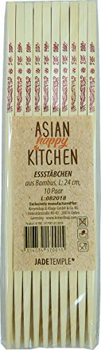 ASIAN HAPPY KITCHEN - Palillos de bambú con estampado asiático, 24 cm, 10 pares por paquete