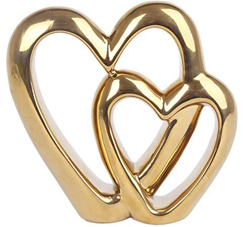 Carousel Home and Gifts Elegant Gold Effect Metal Double Love Heart Decorative Ornament