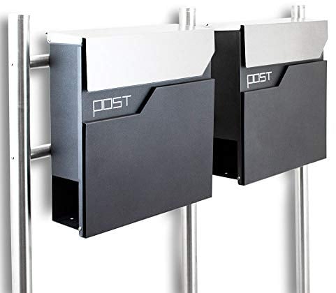 BITUXX® Design Doppel Standbriefkasten 16783 Briefkasten Briefkastenanlage Freistehender Postkasten mit Zeitungsfach Anthrazit Graphit Edelstahl