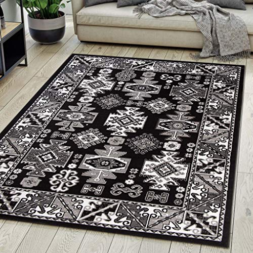 Carpeto Rugs Teppich Orientalisch Schwarz Klassisch Muster Kurzflor Öko-Tex Wohnzimmer 80 x 150 cm
