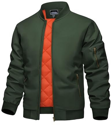 KEFITEVD Hommes Cargo Bombardiers Vestes Thermique Moto Armée Verte Vestes Militaire Coupe-Vent avec Poches à Fermeture à Glissière - Armée Vert - S/étiquette taille M