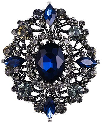 EVER FAITH Damen Brosche österreichischen Kristall Hochzeit Bankett Vintage-Stil aushöhlen Blumen Pin Vintage Broschennadeln Bekleidungs Schmuck Dunkel Blau Antiker-Gold-Ton
