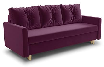 Schlafsofa Rico - Couch mit Schlaffunktion Sofa mit Bettkasten Bettfunktion Bettsofa Skandinavisch Polstergarnitur Bonell-Ferderkern Velours (Violett (Kronos 03))