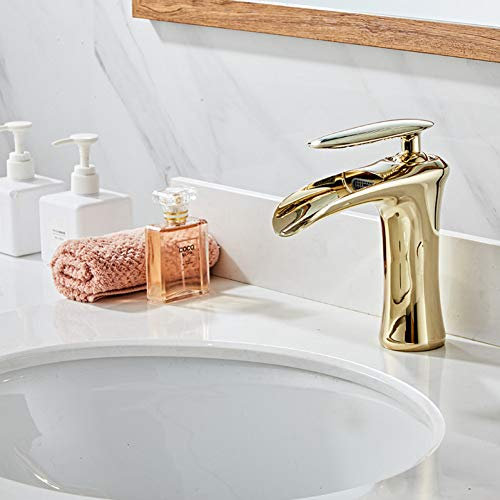 YHSGY Waschtischarmaturen Goldener Wasserfall Wasserhahn Heißes Und Kaltes Waschbecken Bad Waschbecken Wasserhahn Wasserhahn
