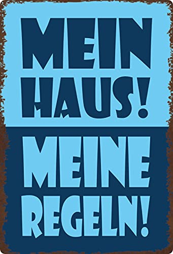 Blechschild 20x30cm gewölbt Mein Haus Meine Regeln Metall Sprüche Deko Geschenk Schild