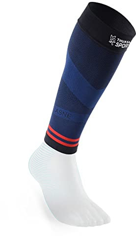 Thuasne - Manchons de Compression Running Trail UP ACTIV - Maintien du Mollet - Protection et Proprioception - Fabriqués en France (Noir/Bleu foncé/Rouge, Long L)