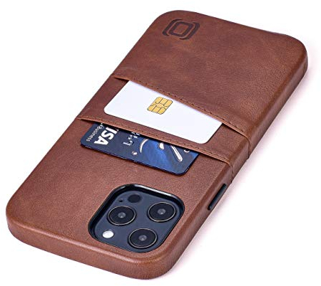 Dockem Wallet Case for iPhone 12 Pro Max: Built-in Metal Plate for Magnetic Mounting & 2 Credit Card Holders: 6.7 Exec M2, Smooth Synthetic Leather (Brown)