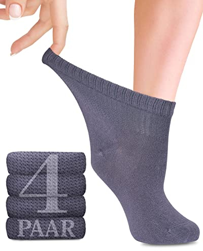 Fiera Besa Diabetiker Socken Damen mit Lycra, 4 Paar, Knöchelhoch Bambus-Viskose Socken, Superweiche, Dünne und ohne Naht Bambus-Viskose socken für den Alltag, 35-38 und 39-42 (39-42, Grau)