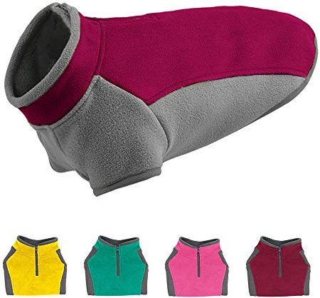 YiEPAL - Maglione elasticizzato in pile per cani con mezza cerniera, per cani e cuccioli, taglia M, colore: rosso chiaro