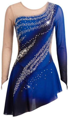 LIUHUO Eiskunstlauf Bekleidung Mädchen Frauen Wettbewerb Kleid Performance Wear Teens Training Dancewear Salsa Blue Girls, Blau, Groß