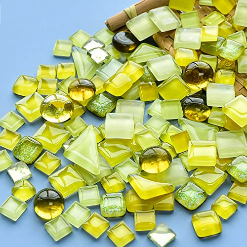 BTMIEY 200 g bunte Kristall-Mosaik-Fliesen, kleine Mini-Mosaik-Fliesen zum Basteln, für Badezimmer, Küche, Heimdekoration, DIY Kunstprojekte (gelbe Serie)