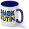 Fuck Puck Futin Ukraine Ukrainian Lover Weiße Kaffeetasse Mug mit blauem Felgen und Griff