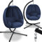 KESSER® Luxe Hängesessel mit Gestell + weiches Sitzkissen und Abdeckung, Seitenpolsterung, Rückenkissen Hängekorb Indoor & Outdoor, Garten Schaukel Hängestuhl Stabiler Standfuß, max. 150 kg Blau