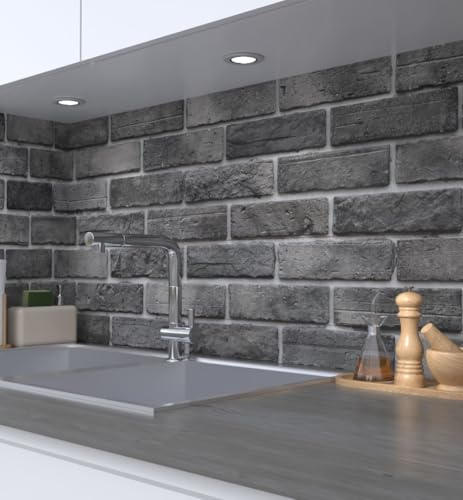 MyMaxxi Küchenrückwand selbstklebend - Matte, 0,4 mm Premium Spritzschutz Folie als günstige Alternative zu Glas, einfache Montage & leichte Reinigung - 60 cm hoch - Motiv: Backsteinwand 80 x 60 cm
