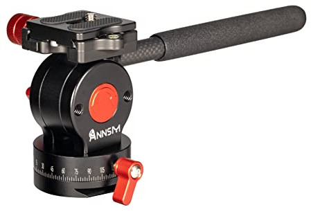 ANNSM Tripod Fluid Drag Pan Tilt Head Vertical with Handle Grip 180 Degree Swivel with Arca Swiss Quick Release Plate and Standard for DSLR Camera