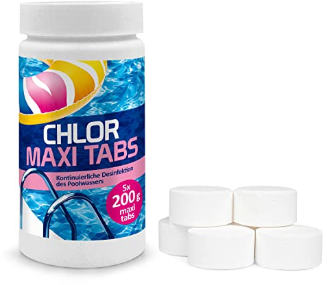 Chlortabs für Pool 200g - Langsamlöslich chlortabletten Pool - Desinfektion Chlorung Pool - Pool Chemie - Pflege für Schwimmbad - 1 kg