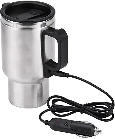 TKSE Car Electric Cup,12V 450ml Stainless Steel Heated Travel Mug,Car Self Heating Mug,Travel Heating Cup with Cigarette Lighter Cable, Travel Kettle Mug for Coffee Tea Car