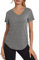 Wayleb Sport Damen T Shirt Atmungsaktiv Sportshirt Kurzarm Rundhals Funktionsshirt Back Mesh Leichtes Laufshirt Sport Oberteile Fitness Gym Yoga Top, grau XXL
