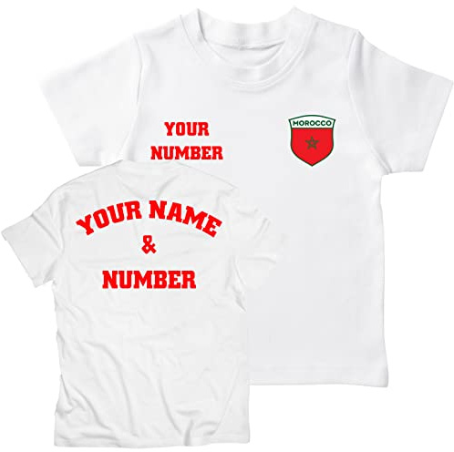 Maillot de Foot Enfant | T Shirt Cadeau Personnalisé avec Votre Nom et Numéro | Maroc Football 2026