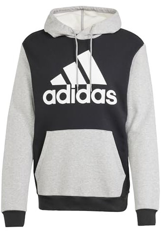 adidas Felpa con Cappuccio da Uomo Essentials in Pile con Logo Grande, Taglia M, 5,1 cm, Nero/Grigio Medio Heather, M Alto