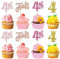 SYKYCTCY 24 Pack Happy Birthday Cupcake Toppers - 4th Birthday Cupcake Picks for Crown Four, Anniversary Party Supplies