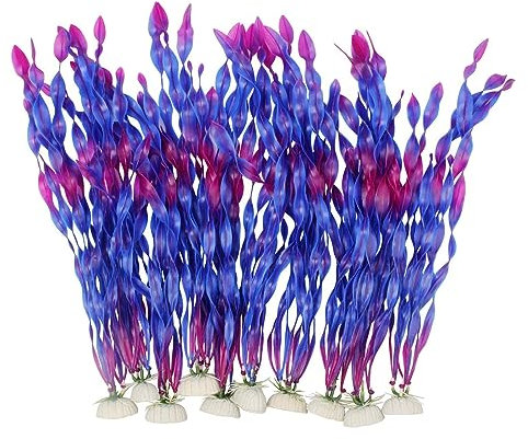 Yitaocity 10Pcs Large Artificial Fake Plastic Plants 12 Inch Tall Seaweed Water Plants for Fish Tank Aquarium Decorations (Purple)